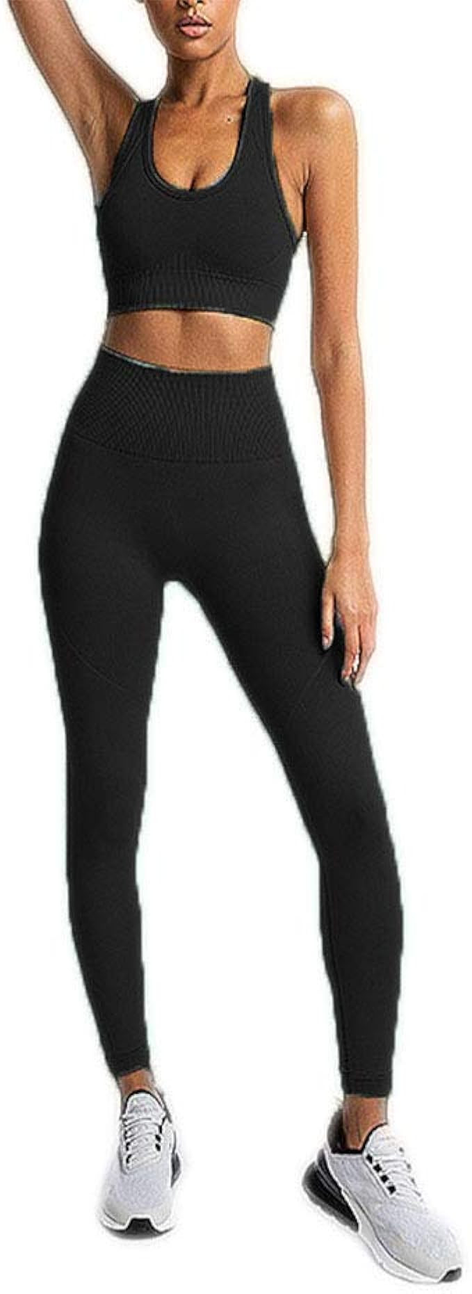 Hotexy Women's Workout Outfit 2 Pieces Seamless Yoga Leggings with Sports Bra Gym Clothes Set | Amazon (US)