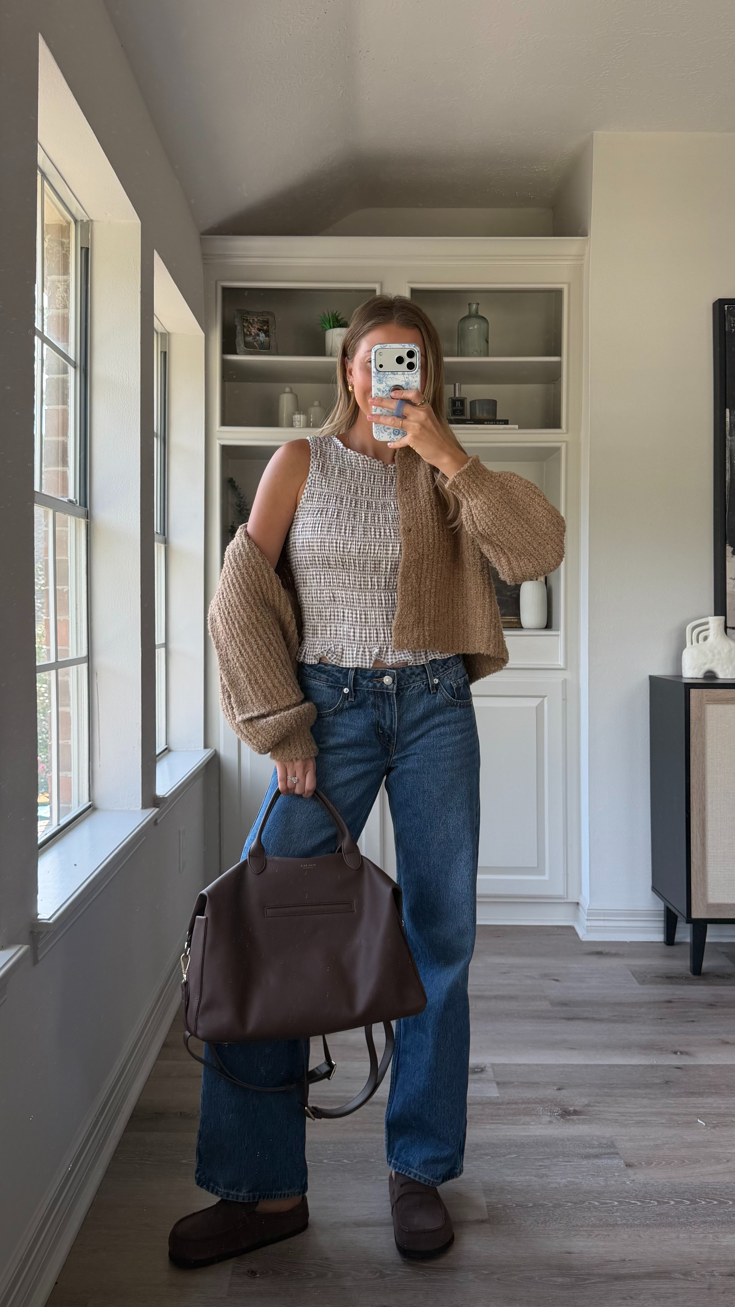 Cute everyday mom outfit | Wearing S in top and cardigan. 26 in denim!  

 