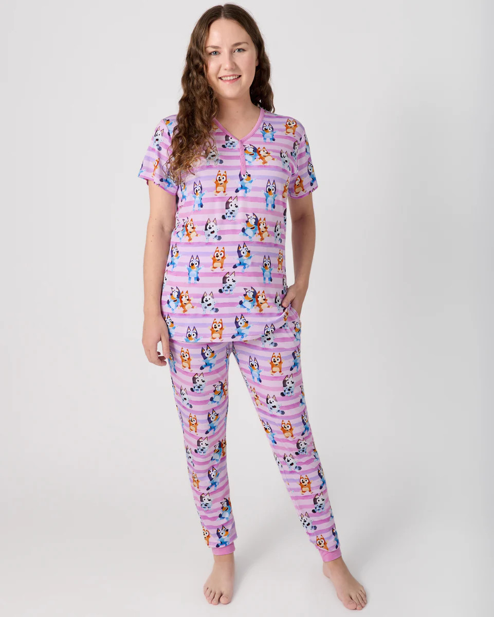 Pink Bluey Dance All Day Women's Short Sleeve Pajama Top | Little Sleepies