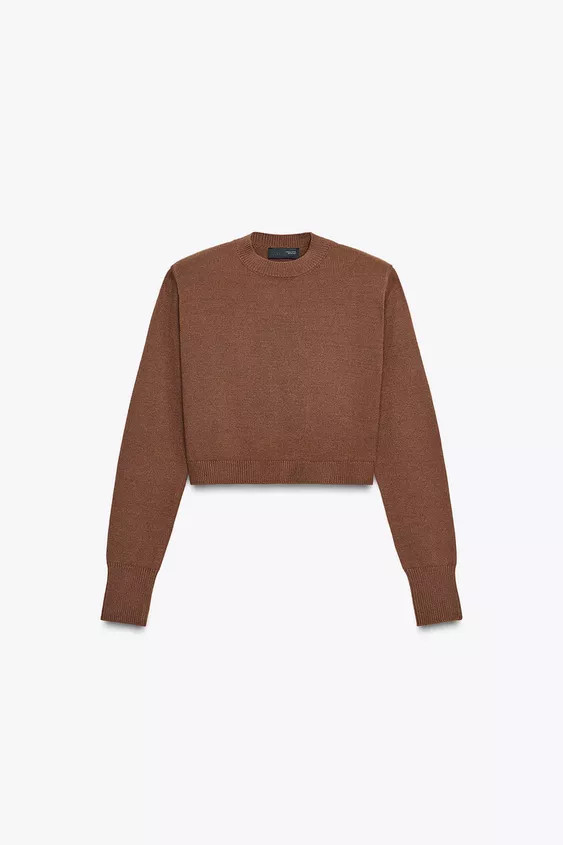 SHOULDER PAD CROPPED KNIT SWEATER | Zara US