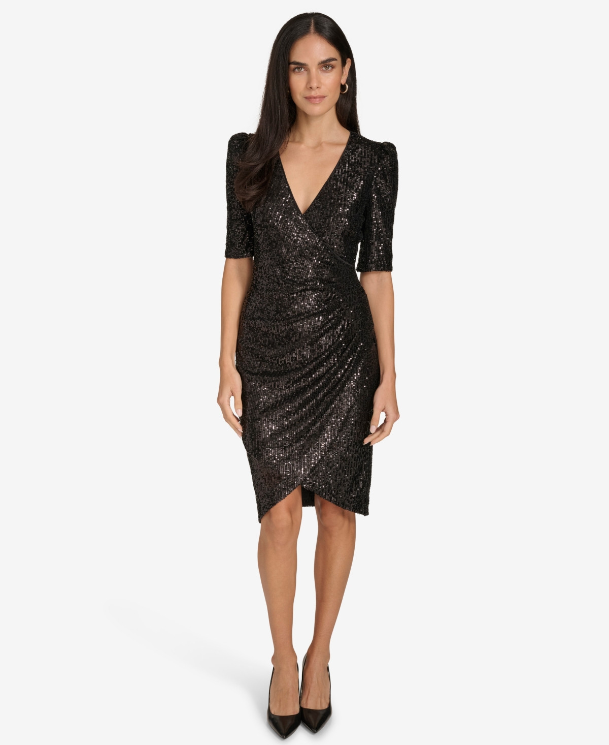 Calvin Klein Women's Short Sleeve Sequin Sheath Dress - Black | Macy's
