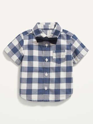 Short-Sleeve Gingham Pocket Shirt &#x26; Bow-Tie Set for Baby | Old Navy (CA)