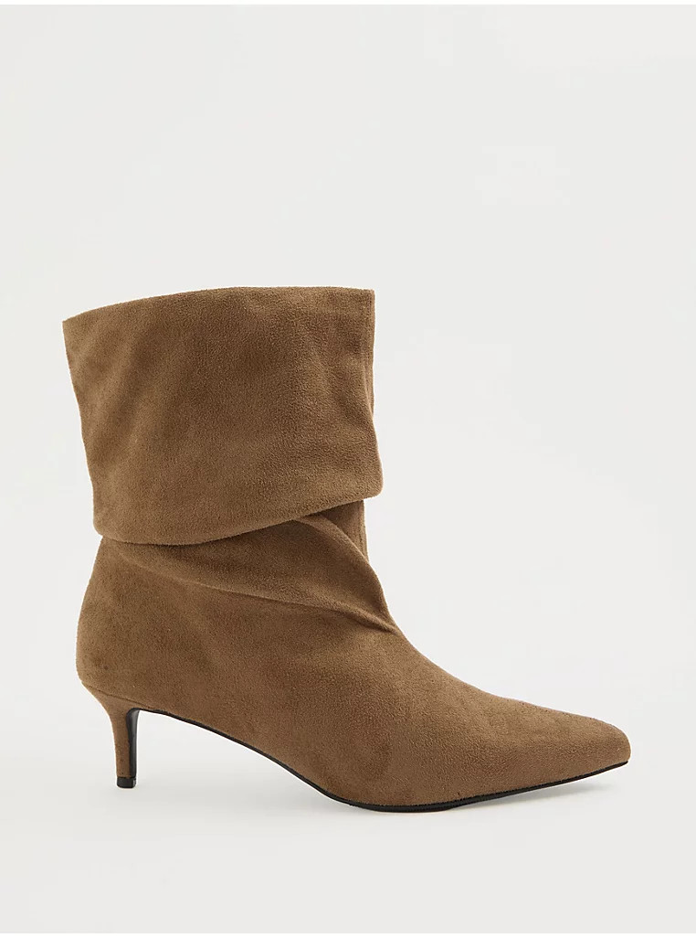 Light Brown Suedette Slouch Kitten Heeled Boot | George