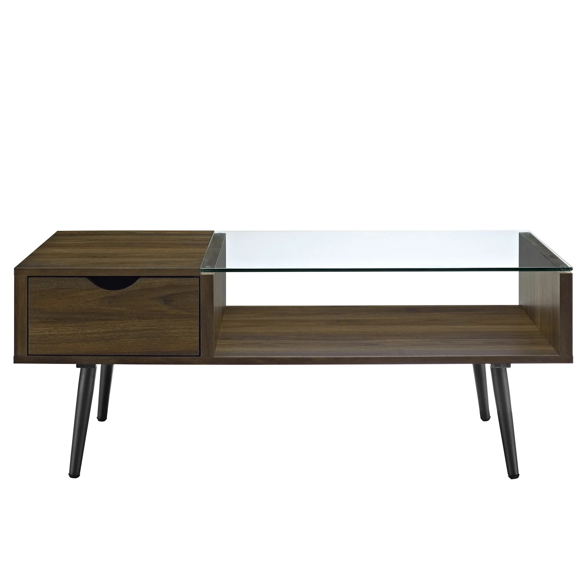 Booker Single-Drawer Dark Walnut/Glass Coffee Table by Bellamy Studios | Walmart (US)