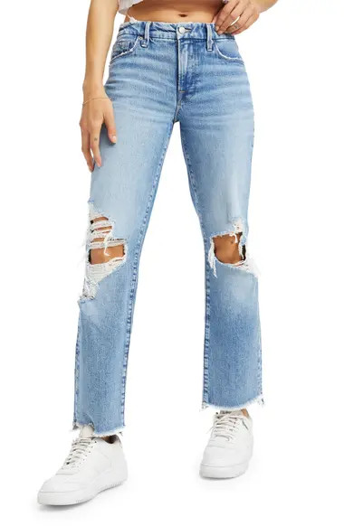 Good American Good Icon High Waist Step Hem Bootcut Jeans (Indigo 294) (Regular & Plus Size) | Nordstrom