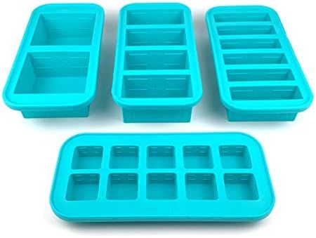 Souper Cubes Gift Set, 1-Cup 2-Cup 1/2 Cup and 2 Tablespoon trays with lids, aqua color | Amazon (US)