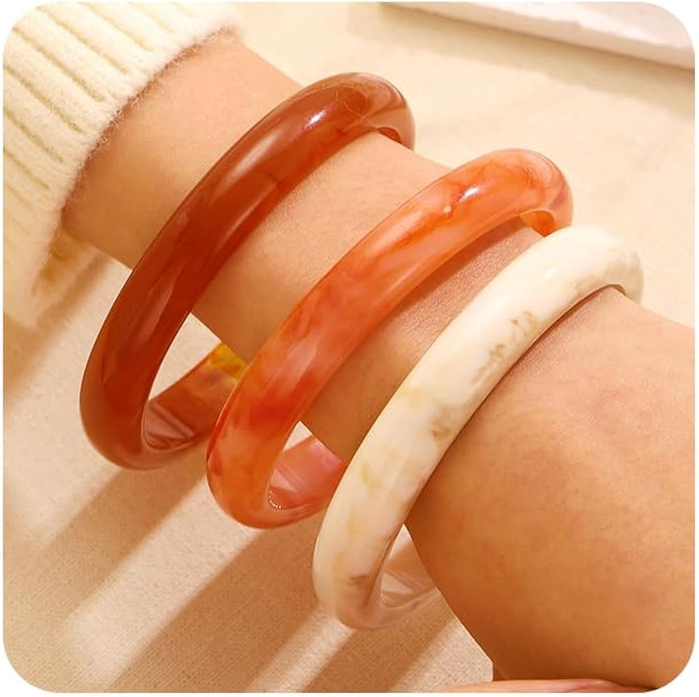 3Pcs Resin Bangle Bracelets for Women Vintage Clear Translucent Resin Bangle Stack Large Circle P... | Amazon (US)