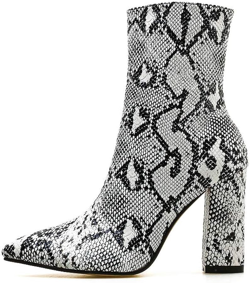 Womens Pointed Ankle Boots With Block Heels In Snake Print Bootie | Amazon (US)
