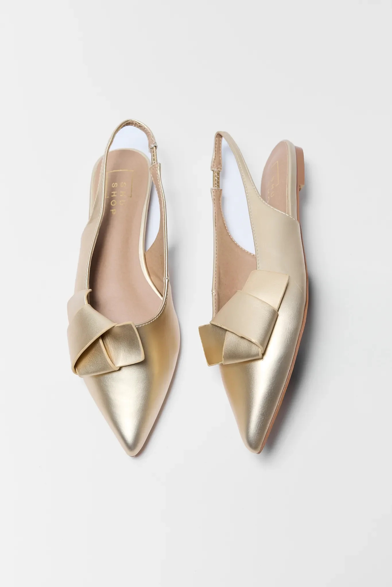 Audrey Gold Pointed Toe Flats | Avara