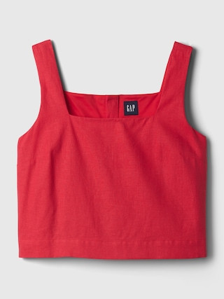 Linen-Blend Button-Back Cropped Tank Top | Gap (US)