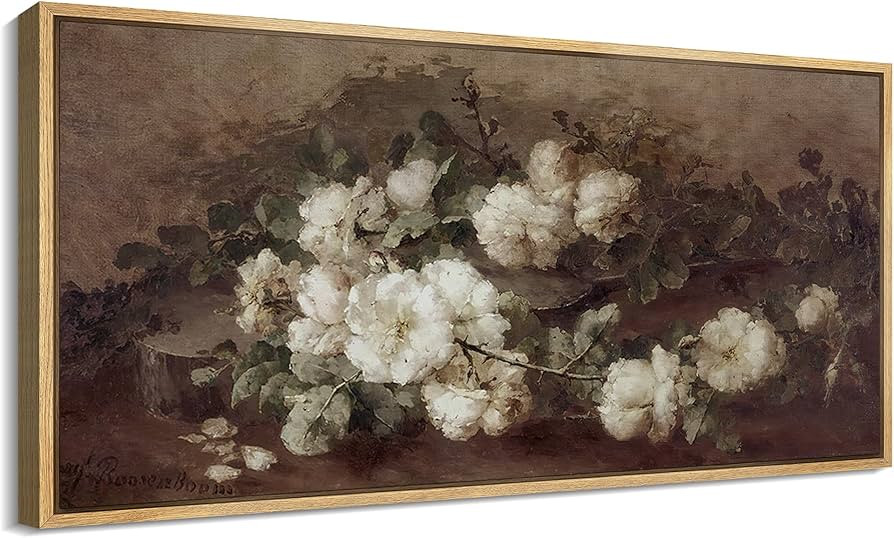 MUDECOR Extra Large Framed Canvas Print Wall Art Romantic White Roses Vintage Floral Nature Wilde... | Amazon (US)