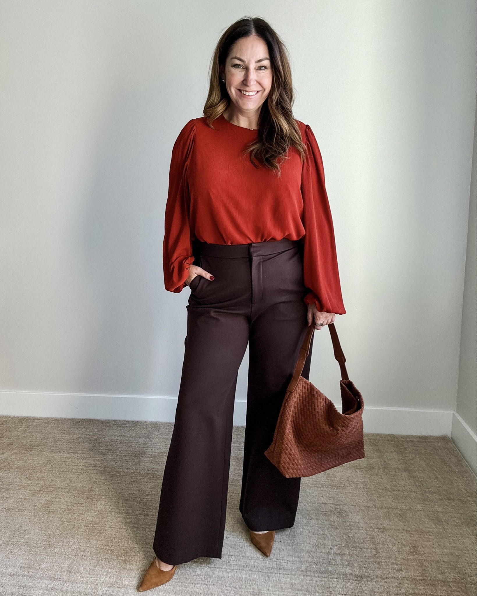 Business professional outfit with Amazon blouse and similar Pants. Wearing large in blouse #fallworkwear #fallblouse #midsizeworkwear #falloutfit 

 

#LTKMidsize #LTKStyleTip #LTKWorkwear