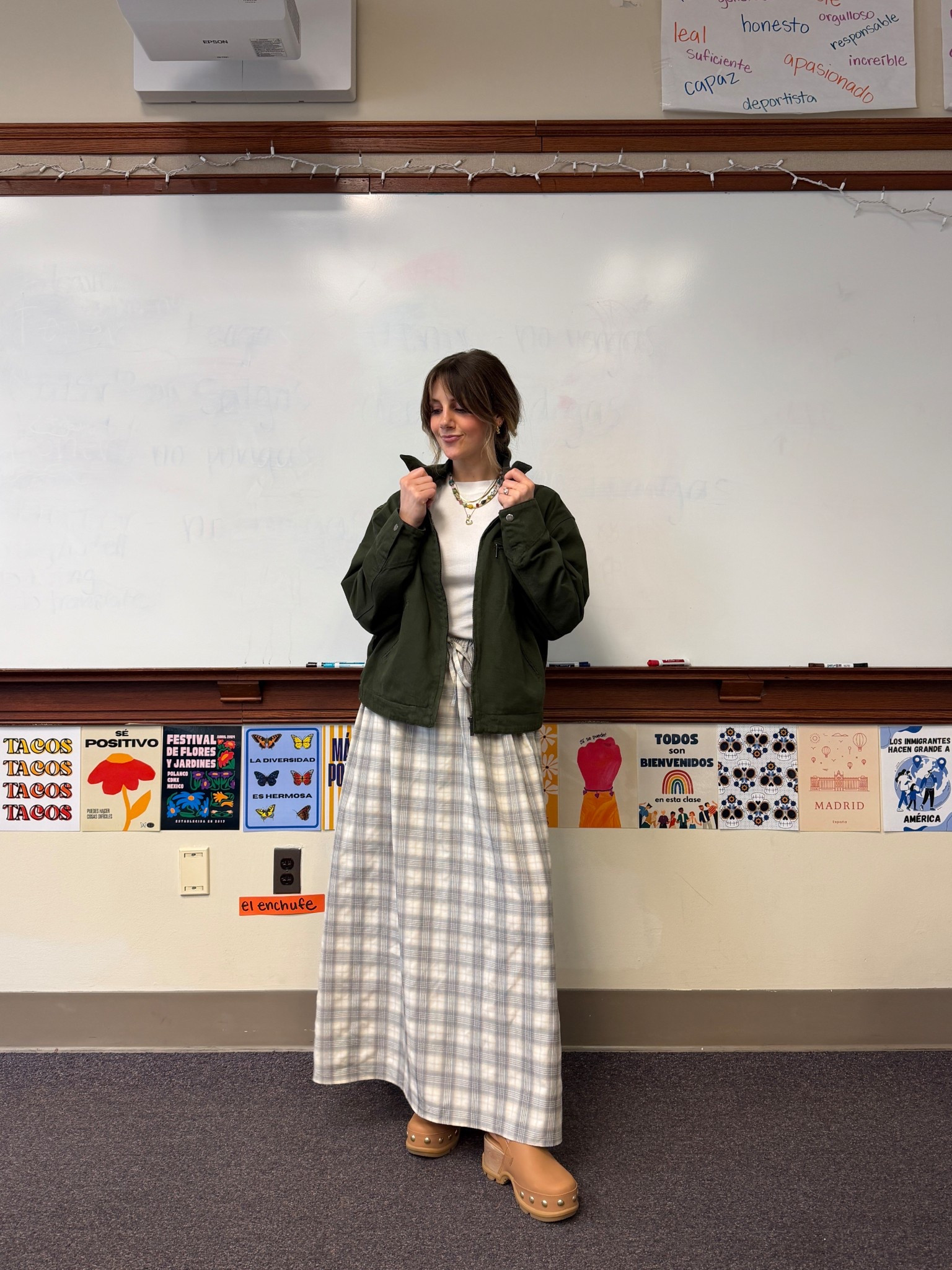 Teacher ootd! 
Sized up to a Large in the jacket. I’d say size up one for an oversized fit but for a slimmer fit go true to size 