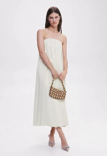 Vestido Mango Midi Tomara Que Caia Pregas Branco | Dafiti (BR)