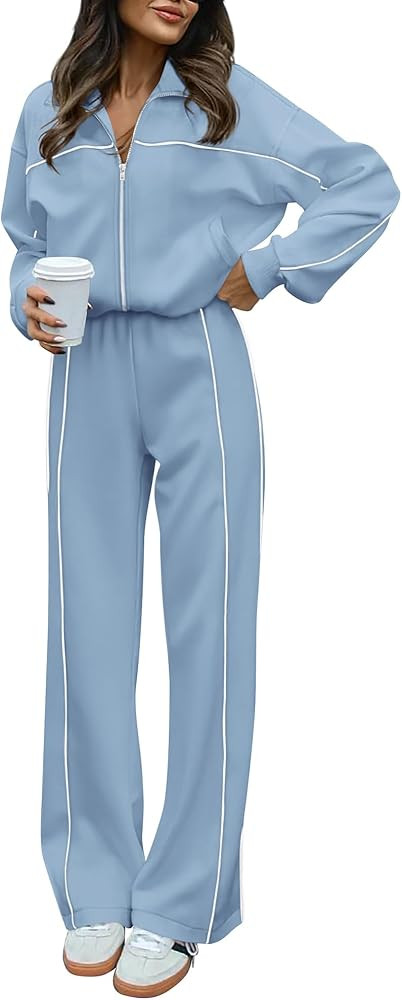BTFBM Women's Two Piece Tracksuit Fall 2025 Long Sleeve Zip Up Sweatshirt Long Pants Outfits Jogg... | Amazon (US)