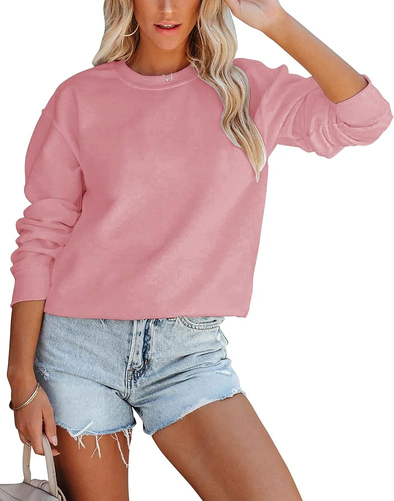 Yuccalley Women's Crop Sweatshirts Long Sleeve Casual Pullover Crew Neck Basic Tops | Amazon (US)