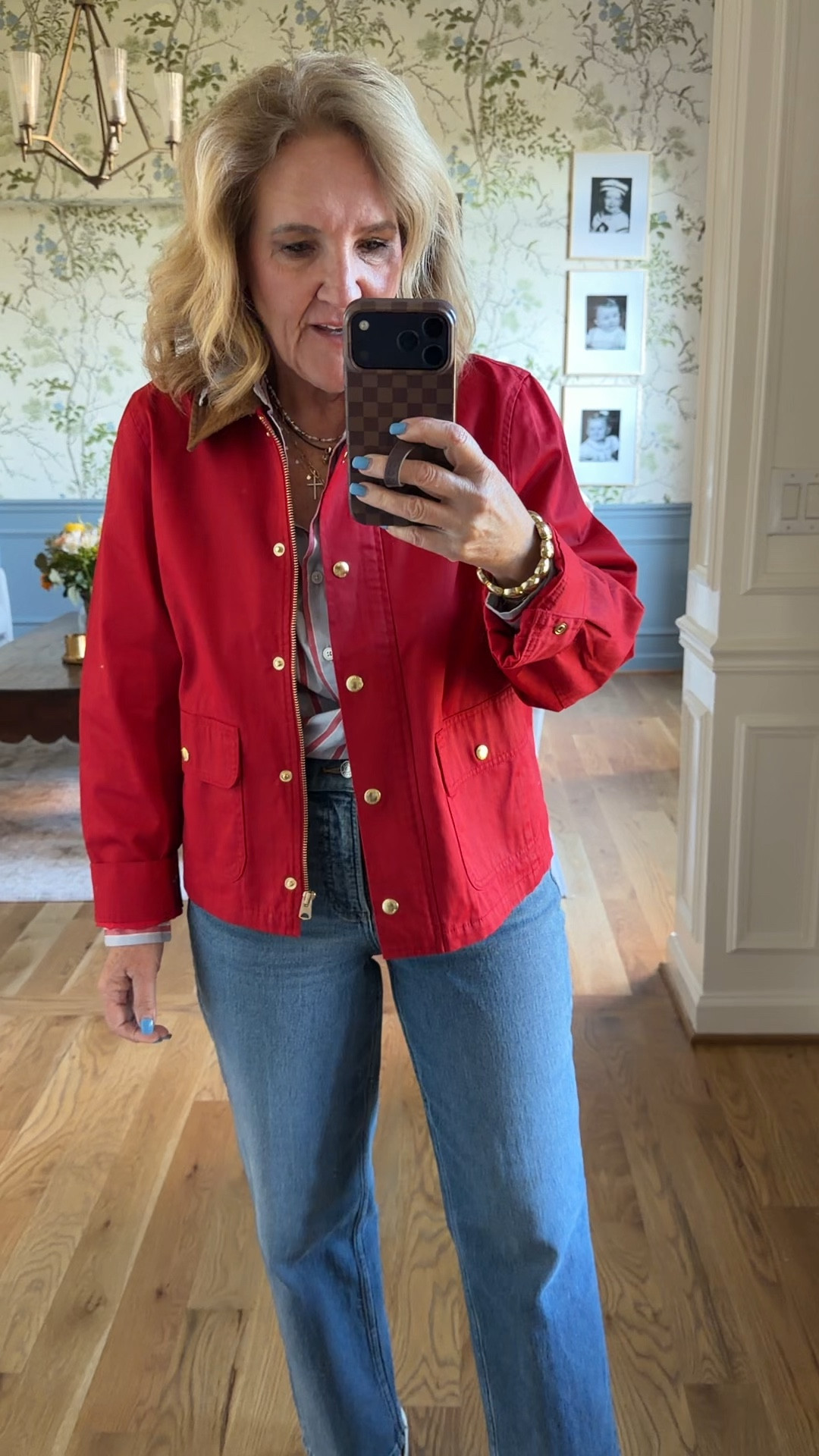 Tonight’s OOTD 
love this red jacket! Size medium 
Blouse size small
Jeans have 360 tummy and back support. Wearing a med petite. I’d say good on 6-8. 10-12 is def get a large 
Sneaker are super comfy!!! 

#LTKSaleAlert #LTKOver40 #LTKPetite