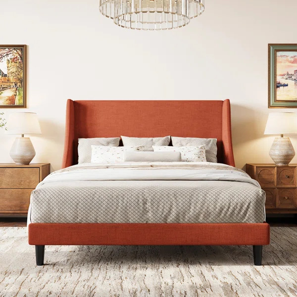 Bowdoin Modern Linen Upholstered Wingback Platform Bed with Wooden Slats | Wayfair North America