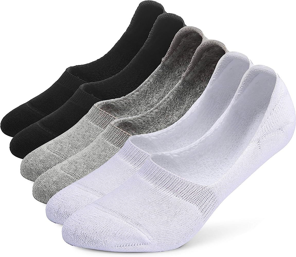 Leotruny 6 Pairs Unisex Thick Cushion Athletic Cotton Non Slip Low Cut Flat Liner No Show Socks | Amazon (US)