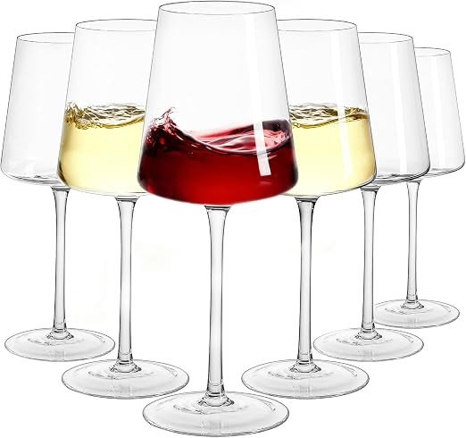 Red Wine Glasses Set of 6: 400ml Lead-Free Crystal Long Stem Hand Blown White Wine Glasses Gift f... | Amazon (UK)