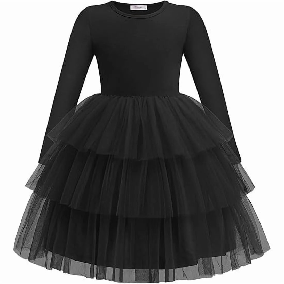Arshiner Toddler Tutu Dress Girls Long Sleeve Black Funeral Tiered Formal Party Tulle Dresses for... | Walmart (US)