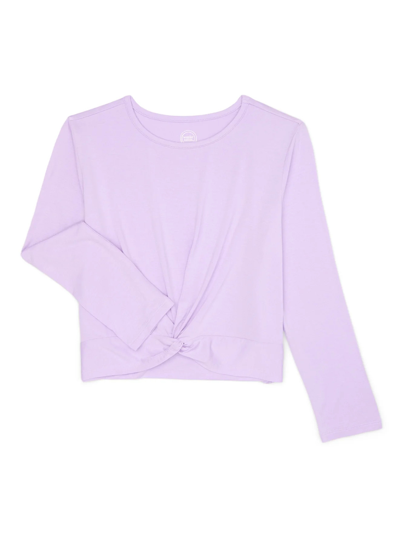 Wonder Nation Girls’ Twist Front Tee with Long Sleeves, Sizes 4-18 & Plus | Walmart (US)
