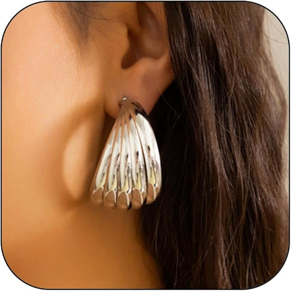 Chunky Gold Geometric Drop Hoop Earrings for Women, 14K Gold Big Wavy Dangle Hoops Statement Earr... | Amazon (US)