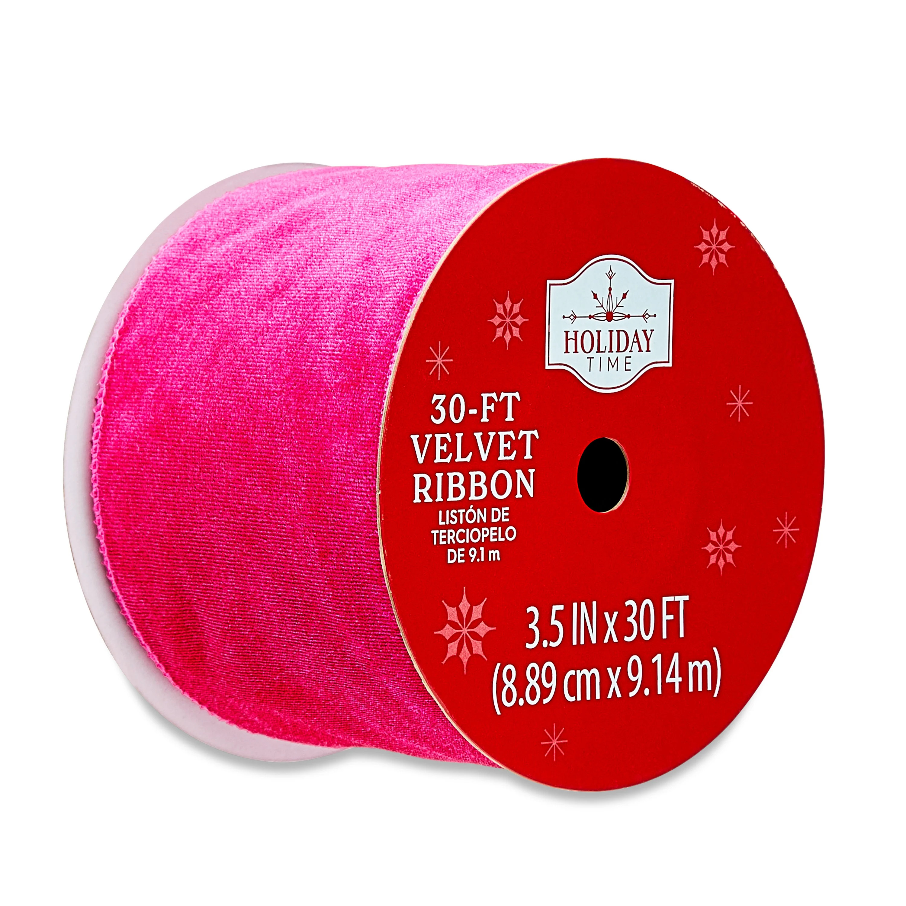Hot Pink Velvet Christmas Ribbon, 3.5 in x 30 ft, by Holiday Time | Walmart (US)