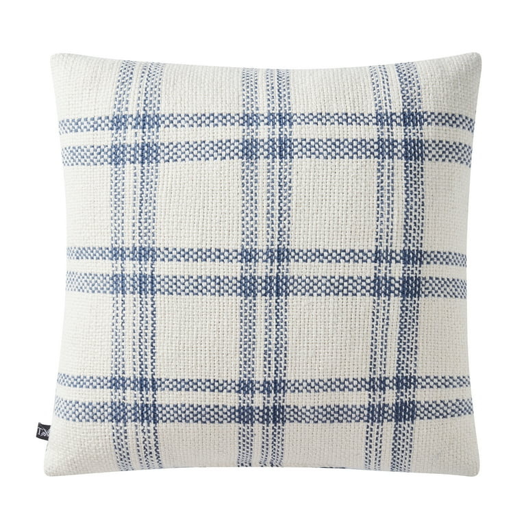 My Texas House 20" x 20" Emerson Reversible Blue Plaid Cotton Decorative Pillow | Walmart (US)