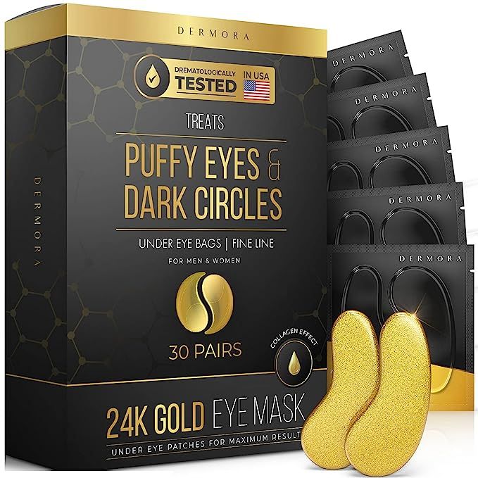24K Gold Eye Mask - Puffy Eyes and Dark Circles Treatments – Look Less Tired and Reduce Wrinkle... | Amazon (US)