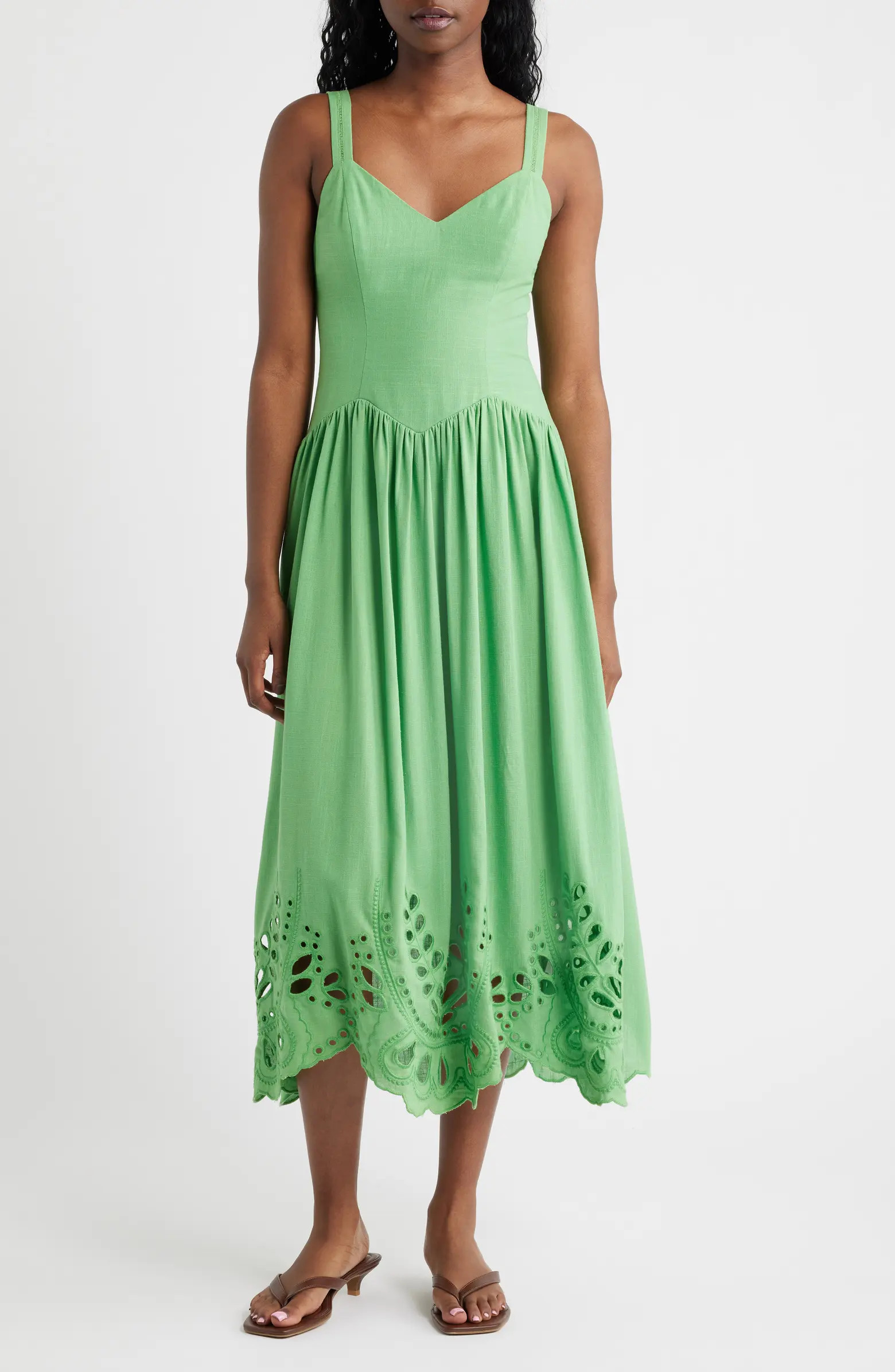 Eyelet Drop Waist Cotton & Linen Sundress | Nordstrom