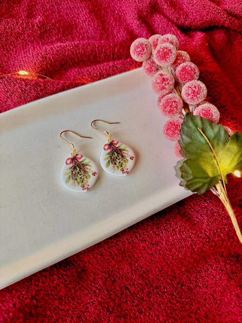 Mistletoe Earrings, Mistletoe Clay Earrings, Floral Clay Earrings, Botanical Earrings, Christmas ... | Etsy (US)