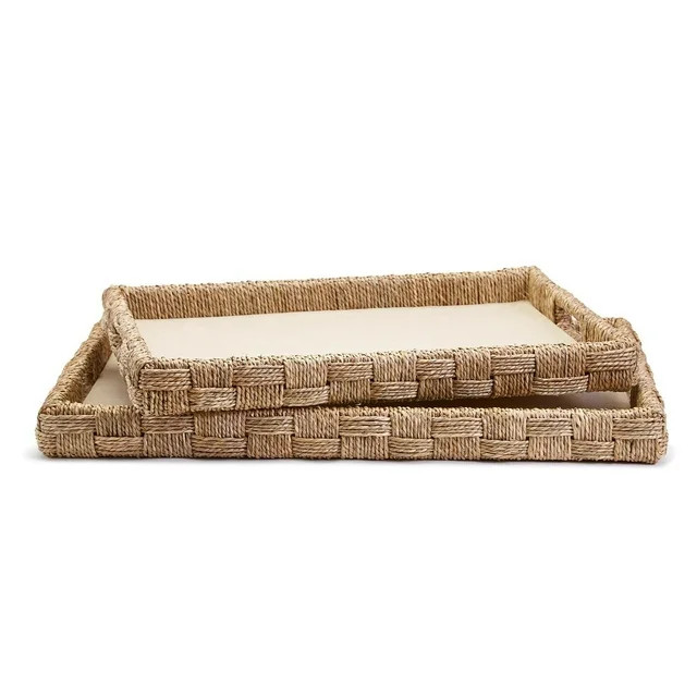 Set Of 2 Hand-Crafted Sea Grass And Rattan Oversized Decorative Square Trays - Walmart.com | Walmart (US)