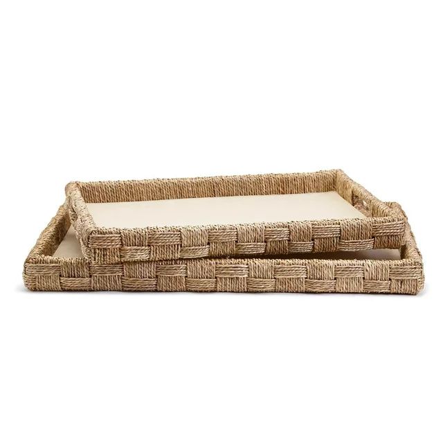 Set Of 2 Hand-Crafted Sea Grass And Rattan Oversized Decorative Square Trays - Walmart.com | Walmart (US)