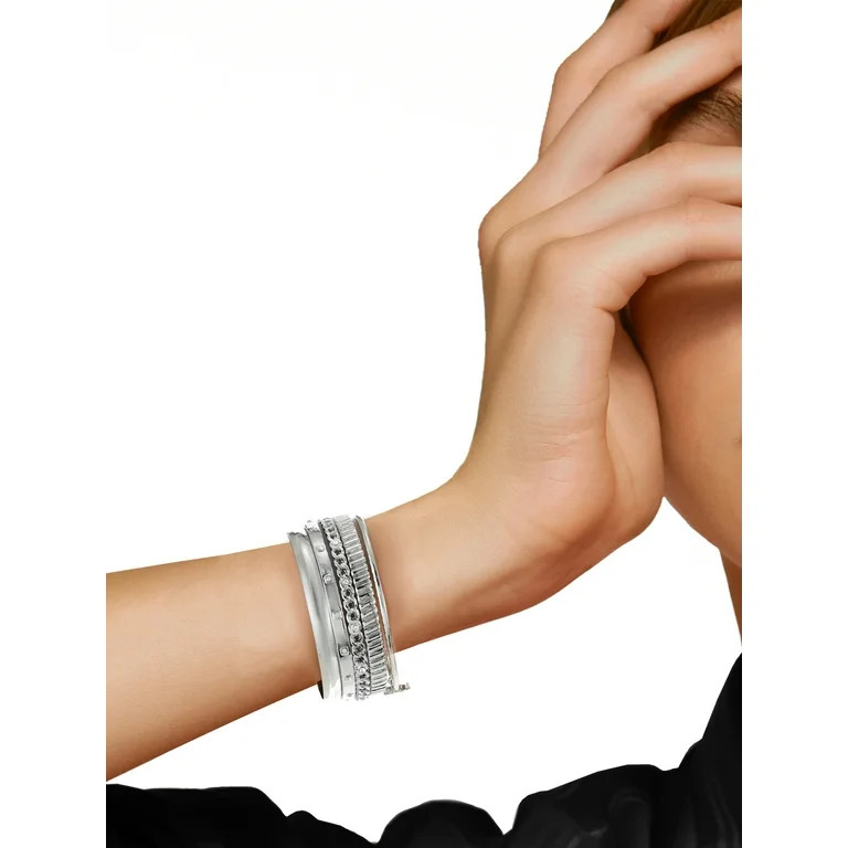 Time and Tru Silvertone Bangle Bracelet Set, 5 Bracelets | Walmart (US)