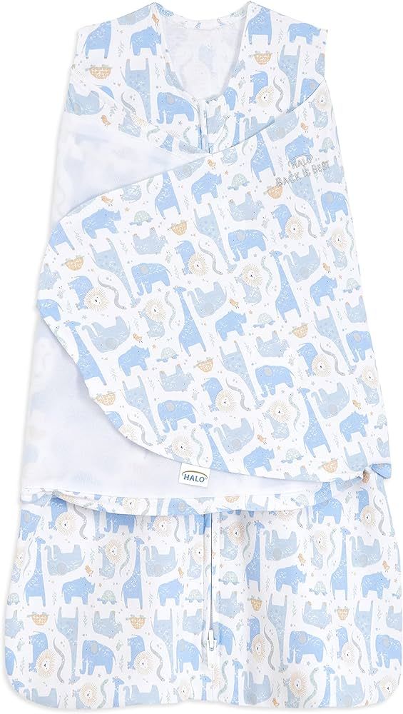 HALO 100% Cotton Sleepsack Swaddle, 3-Way Adjustable Wearable Blanket, TOG 1.5, Blue Safari, Newborn, 0-3 Months | Amazon (US)