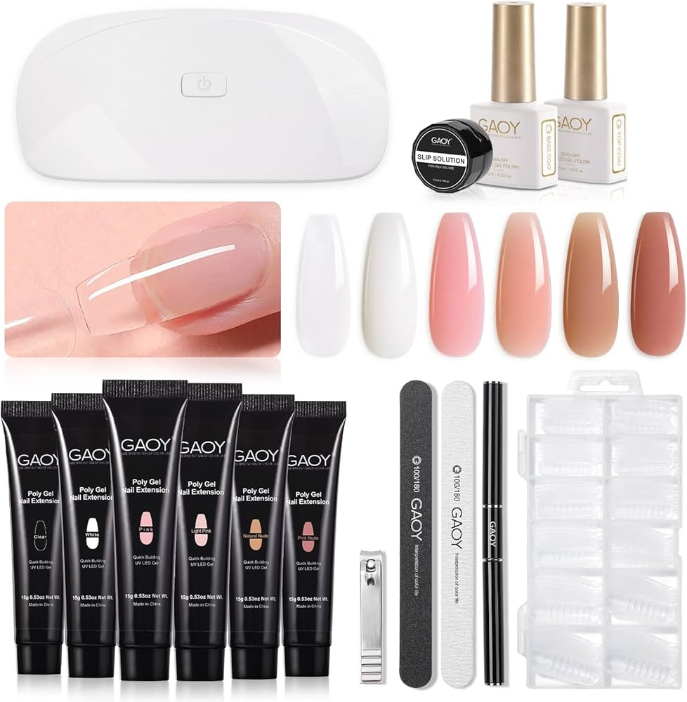 GAOY Poly Gel Nail Kit with U V Light Starter Kit, 6 Pcs Builder Gel Nail Extension Kit for Begin... | Amazon (US)
