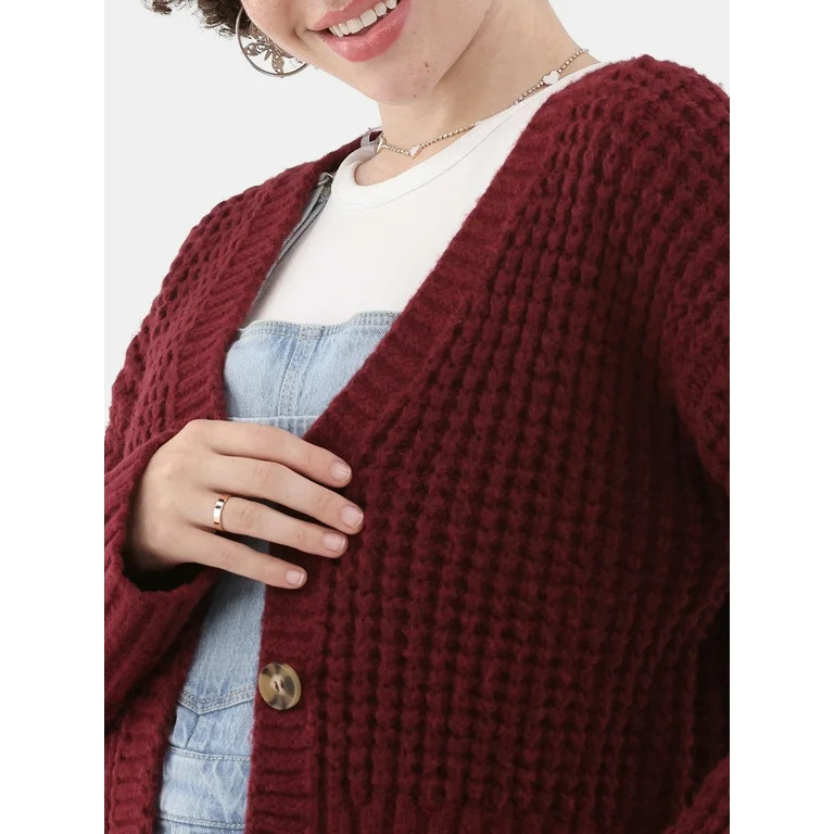No Boundaries Chunky Knit Cardigan Sweater, Women’s - Walmart.com | Walmart (US)
