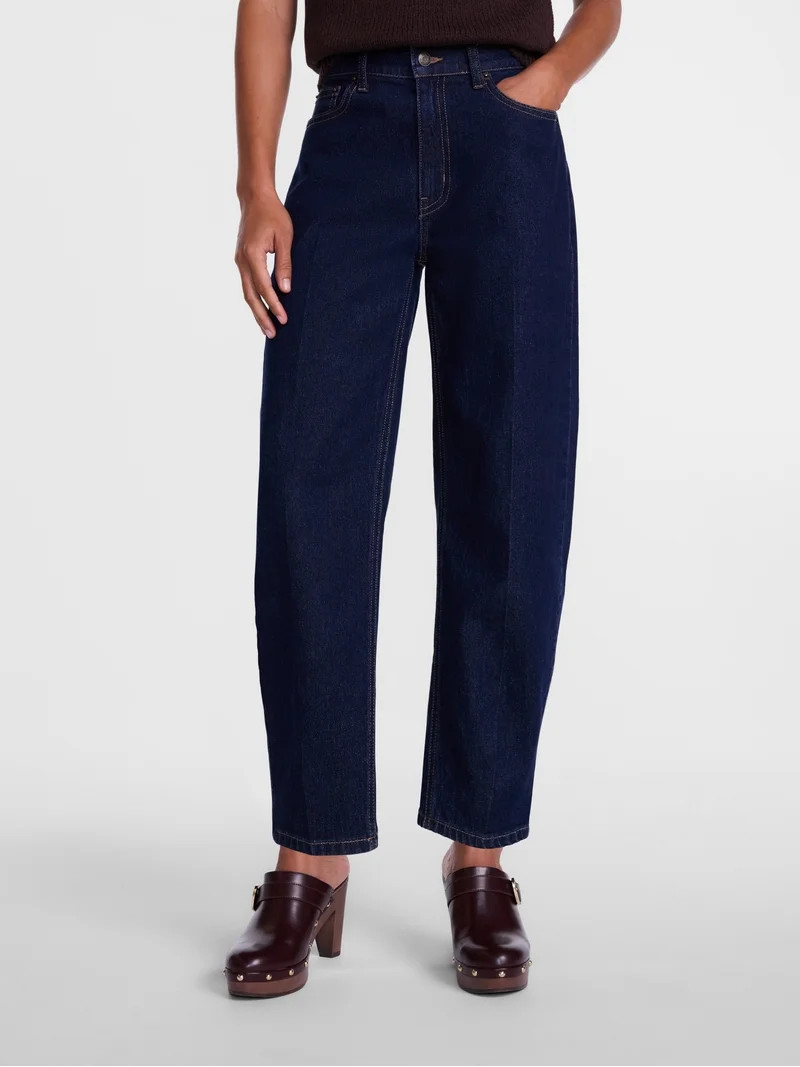 Scenario Women's and Women's Plus High Rise Tapered Barrel Crease Jeans, 27" Inseam, Sizes 0-28W | Walmart (US)