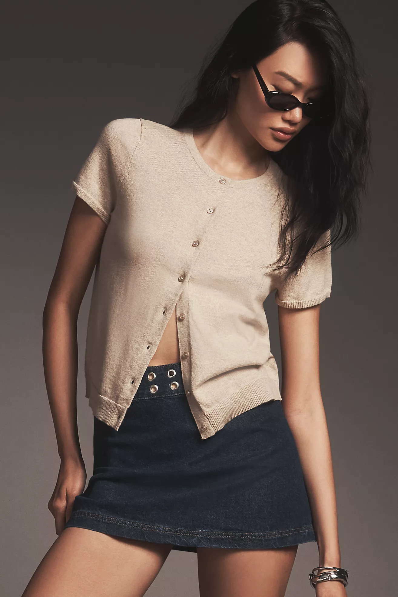 The Juliet Cotton Cashmere Short-Sleeve Crew-Neck Cardigan Sweater | Anthropologie (US)