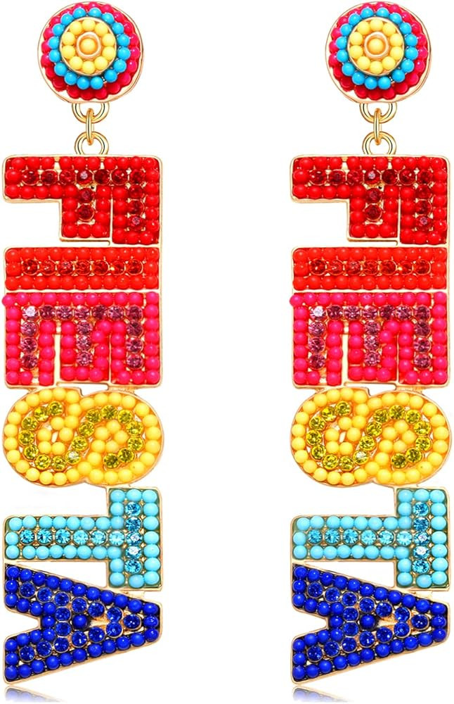 Cinco De Mayo Earrings for Women Colorful Beaded Fiesta Chill Dangle Earrings Statement Letter Dr... | Amazon (US)