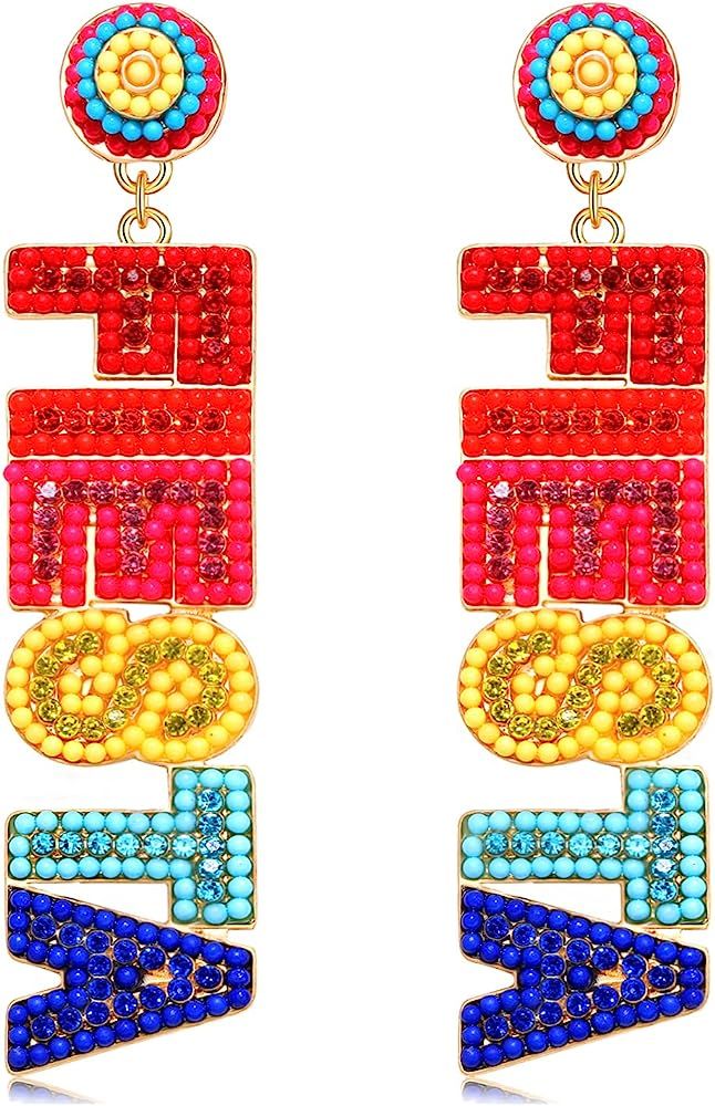 Cinco De Mayo Earrings for Women Colorful Beaded Fiesta Chill Dangle Earrings Statement Letter Dr... | Amazon (US)