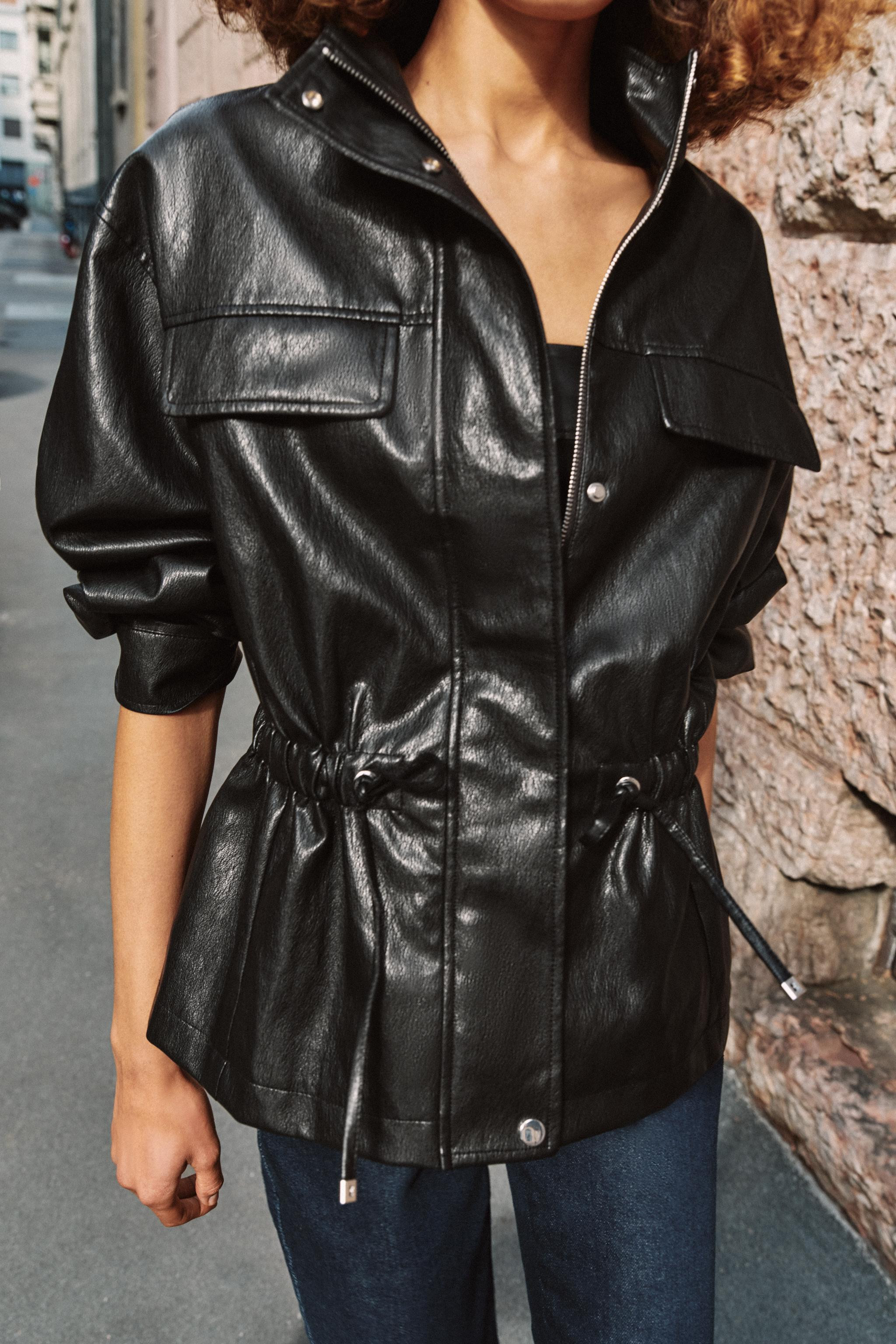 HIGH-NECK LEATHER EFFECT JACKET | Zara UK