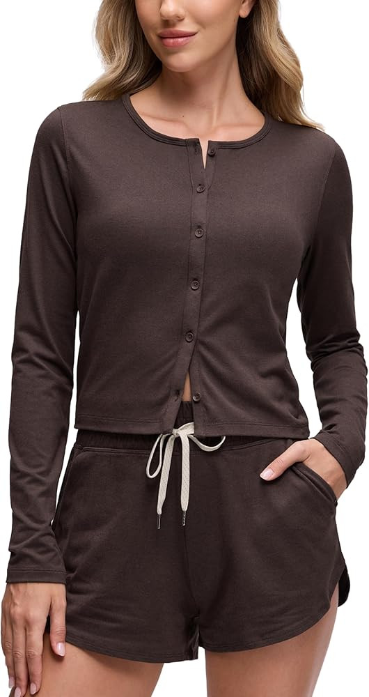 CRZ YOGA Cloud Jersey Lightweight Crewneck Cardigan for Women Soft Knit Button Down Shirts Casual... | Amazon (US)