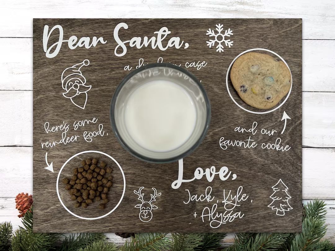Custom Santa Cookie Plate | Christmas Eve Cookie Tray | Santa Cookie and Milk Platter | Wooden Fa... | Etsy (US)