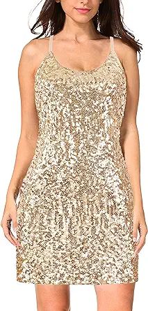 MANER Women's Glitter Sequin Dress Adjustable Spaghetti Strap Sparkle Party Dresses | Amazon (US)