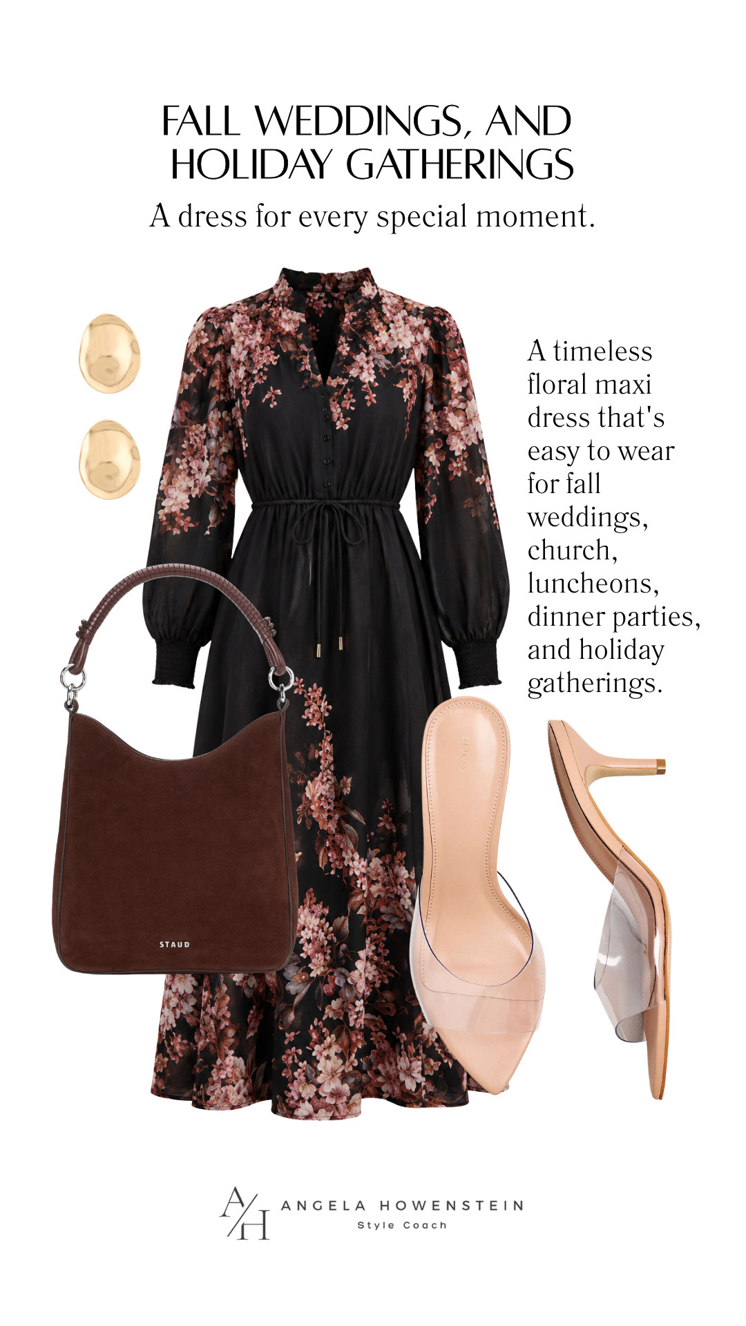 This floral maxi dress is one of those timeless pieces you'll wear for years. The flattering drawstring waist and elegant floral print make it just as perfect for fall weddings and church as it is for luncheons, dinner parties, and holiday gatherings. Styled with a raffia handbag and clear heels for a polished finish.

👩‍💻 LTK PRO TIPS
❤️ Heart = Support my posts ;-)
🔖 Save = Get sale &restock alerts for the things you love!
📋 Lists = Keep favorites organized (List ideas: Christmas, Birthdays, and Vacations!)
📲 Share = Send lists and products to a friend (or your daughters like me).
💬 Comment = Ask me anything, and I'll answer. ;-) 

 #LTKootd #LTKSaleAlert #LTKWedding