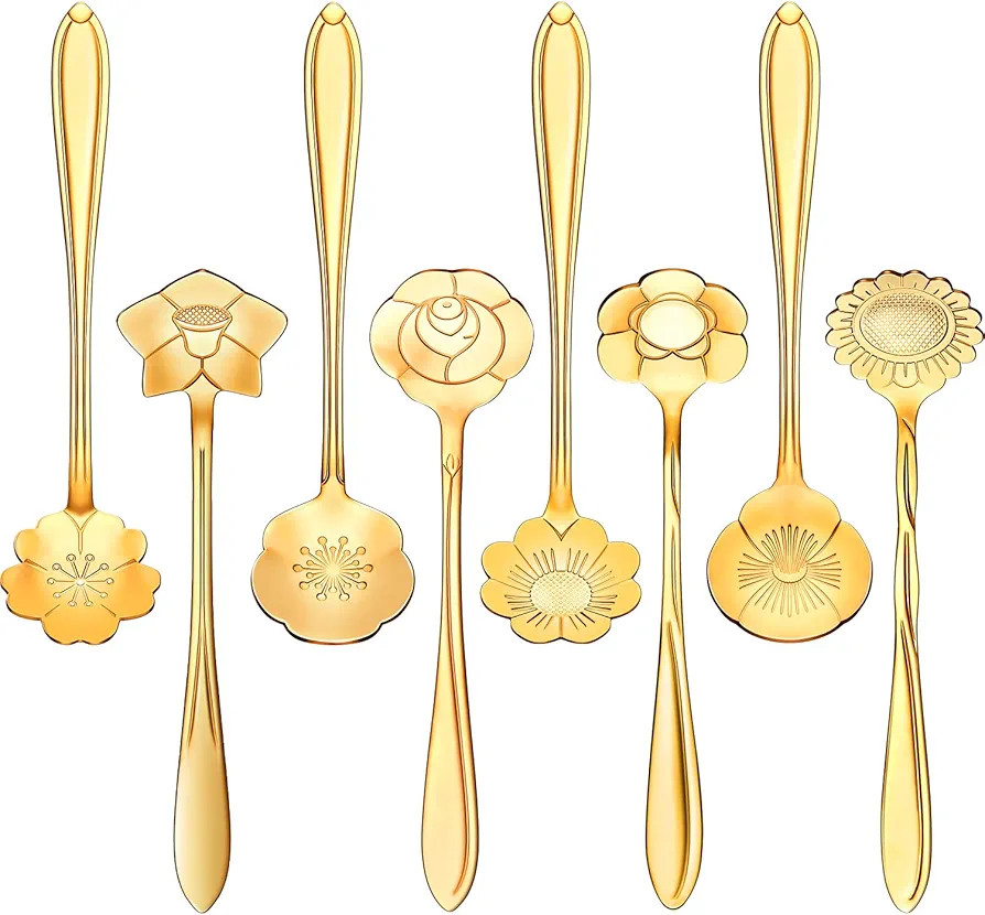 Chengu 8 Pieces Flower Coffee Tea Spoons Stainless Steel Sugar Spoons Tea Party Flower Fancy Tabl... | Amazon (US)