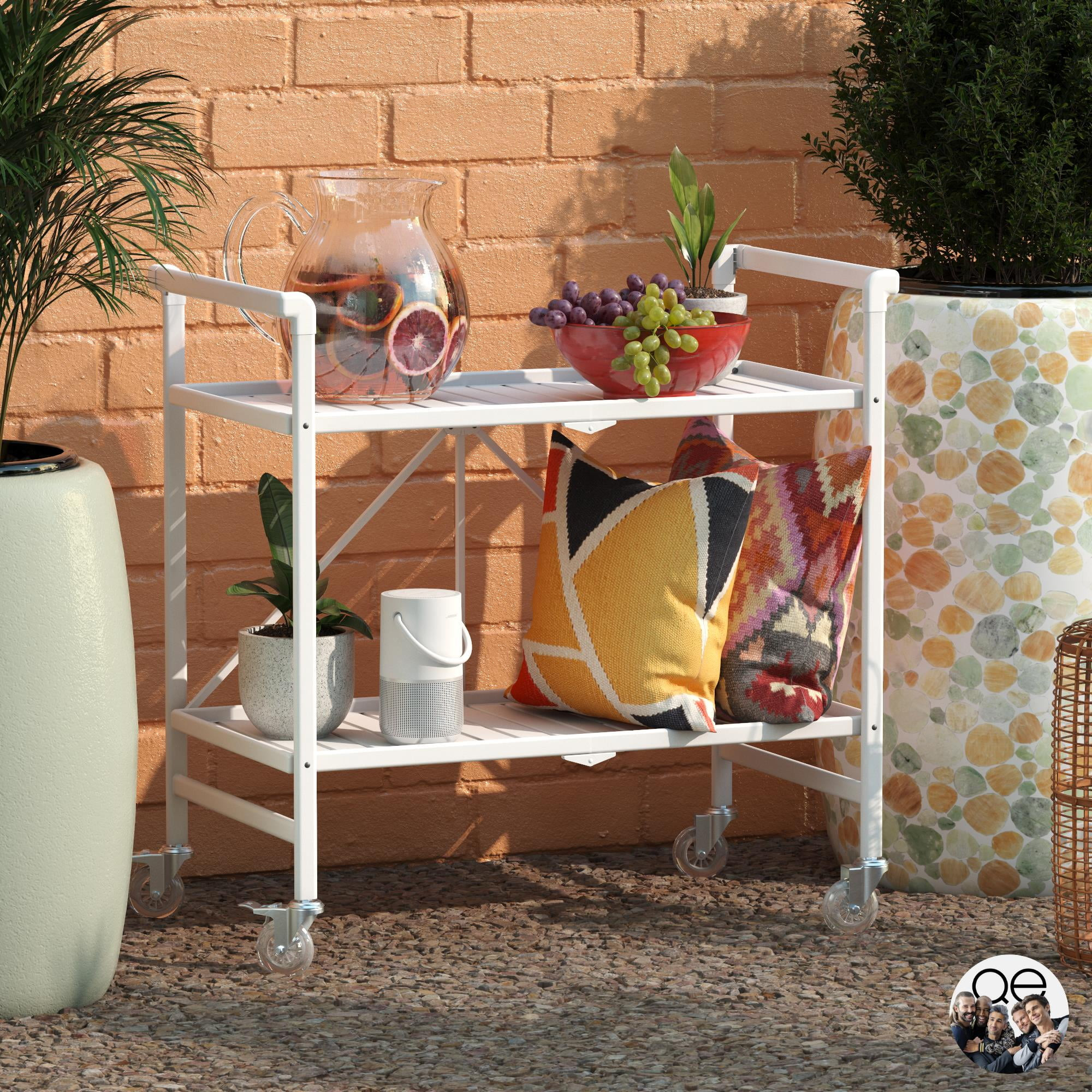 Queer Eye Cleo Slatted Folding Serving Cart, Indoor/Outdoor, Classic White | Walmart (US)