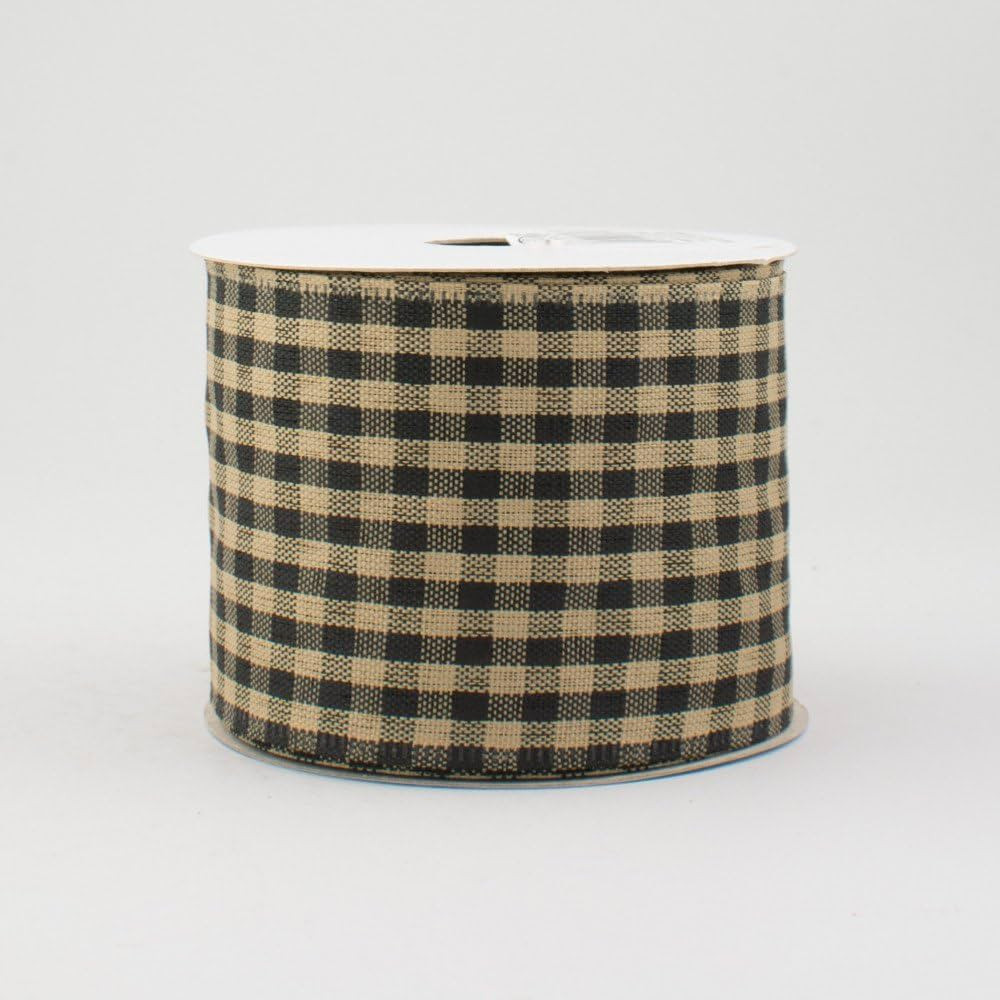 2.5" Wide Expressions Primitive Gingham Check Wired Ribbon Black & Tan (10 Yards) Christmas | Amazon (US)